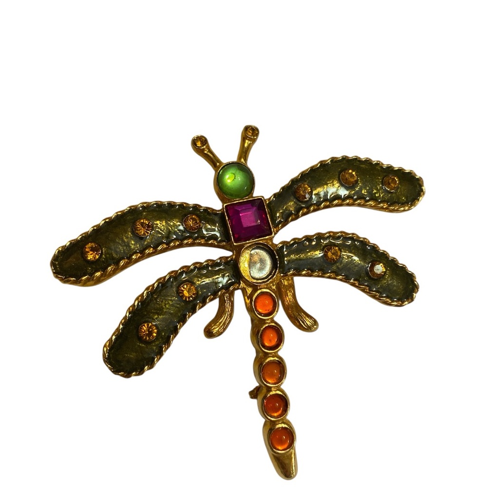 Carlisle Dragonfly Brooch Pin Green Enamel Gold Tone Jewel Accents Vintage-Insp - Picture 3 of 8